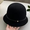 Simple Hepburn style woolen top hat women's autumn and winter French elegant retro classic washbasin hat