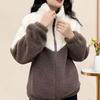 Yousheng Women's Fuzzy Fleece Jacket Zip Up Stand Collar Sherpa Coat Fall Winter Color Block Warm Outerwear with Pockets