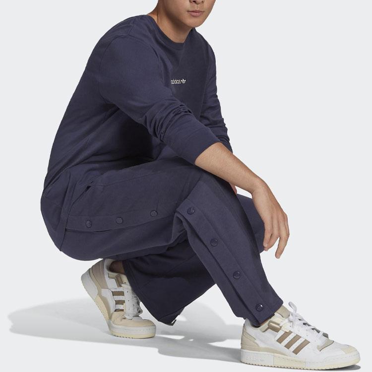 Adidas Originals Clover Logo Print Crew Neck Long Sleeve T-Shirt Men Tops Blue HN0390