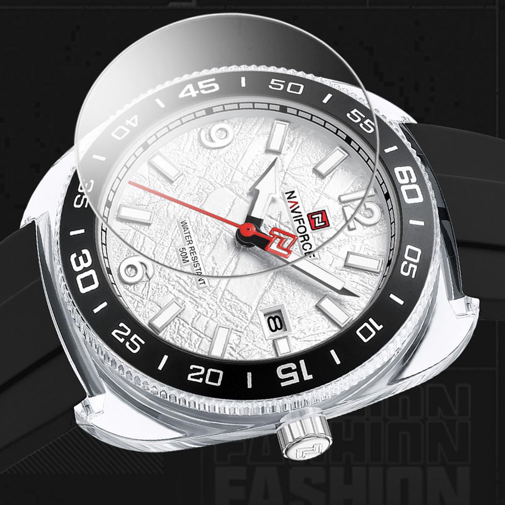 NAVIFORCE Original Men Calendar Watch Quartz Movement Round Case Luminous Pointer 50m Waterproof Silicone Strap Men Casual Watch NF7132
