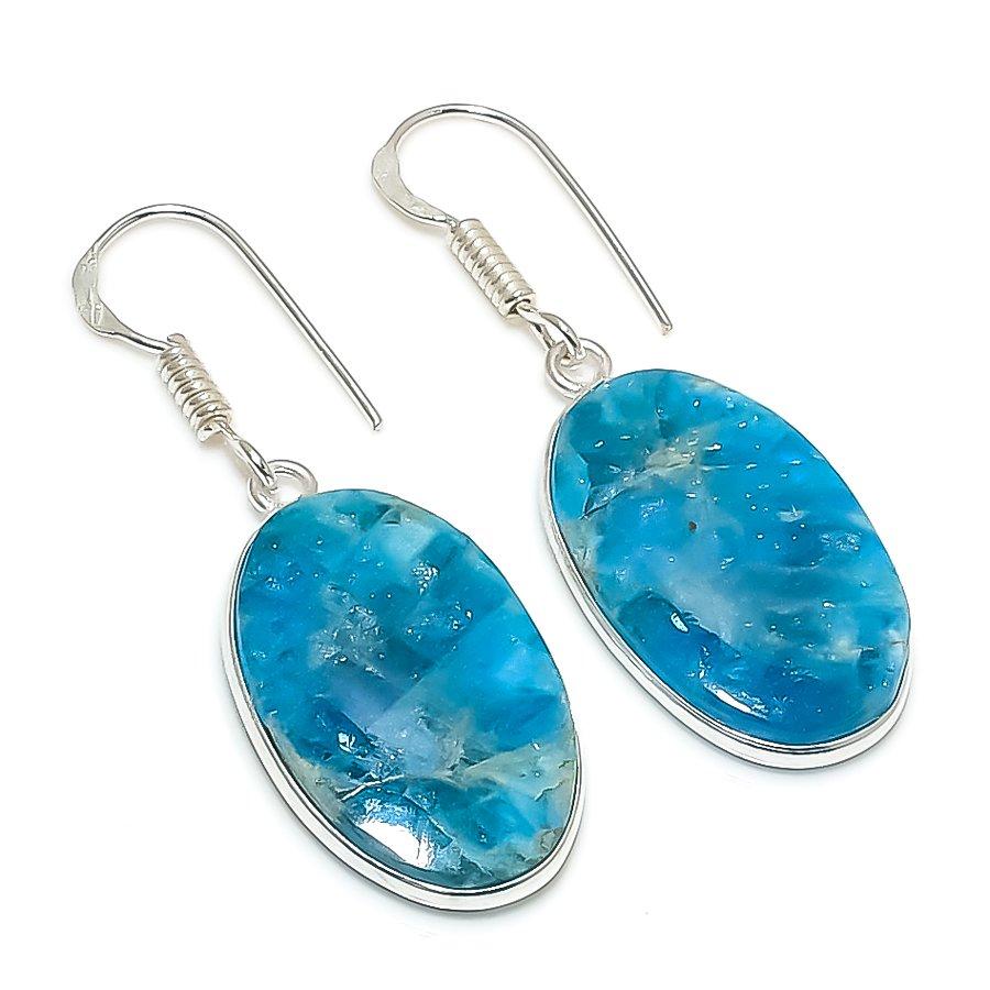 

Natural Neon Blue Apatite 925 Sterling Silver Jewelry Earring 1.69 b6R25