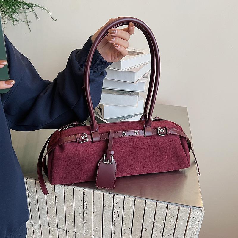 Vintage niche suede handbag bowling bag women's new casual underarm bag popular shoulder bag