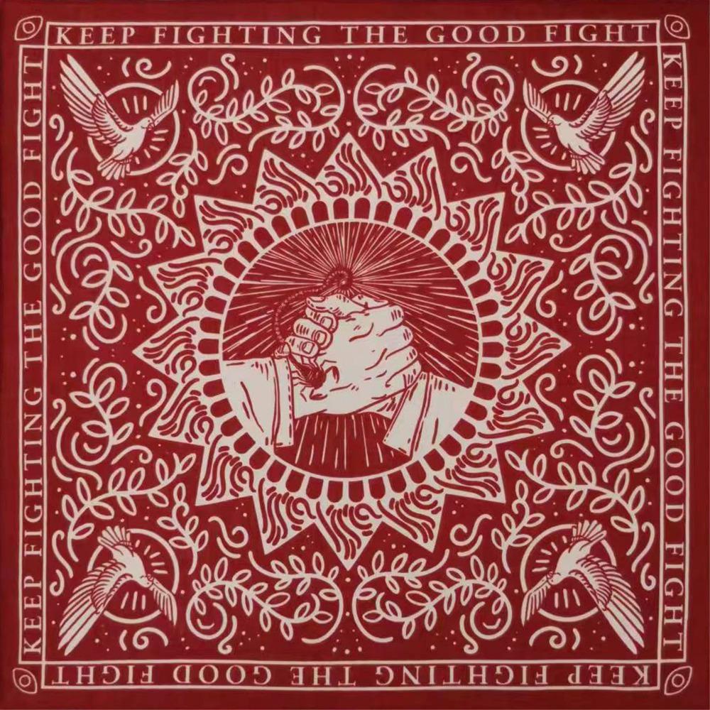 

55x55cm Men s Headscarf Handshake Print Arabic Square Headscarf Woman Hip Hop Face Towel Outdoor темно-красного
