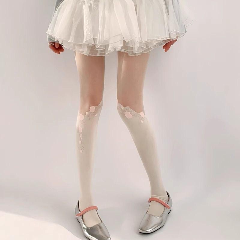 Lolita Pantyhose, Sweet And Uncropped Pineapple Bottoming Socks, Pure Desire Stitching, Small Floral Stockings