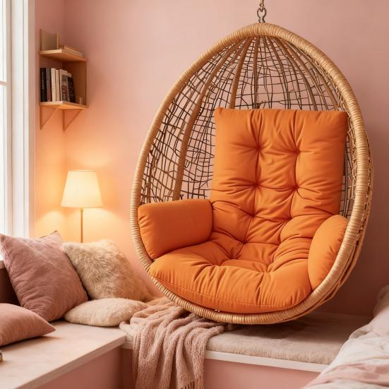 Waterproof Egg Chair Cushion Thicken Patio Hanging Basket Chair Cushion Egg Chair Cushion with Armrests for Indoor Outdoor Basket Swing