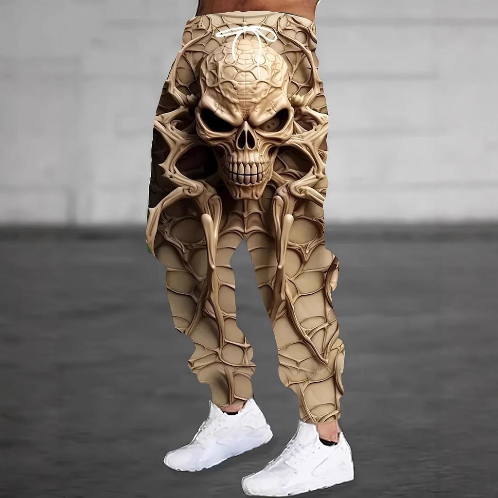 Pantaloni Jogger cu Imprimeu pentru Bărbați cu Design Dragon Chinezesc Alb și Gri, Pantaloni de Trening Casual Streetwear