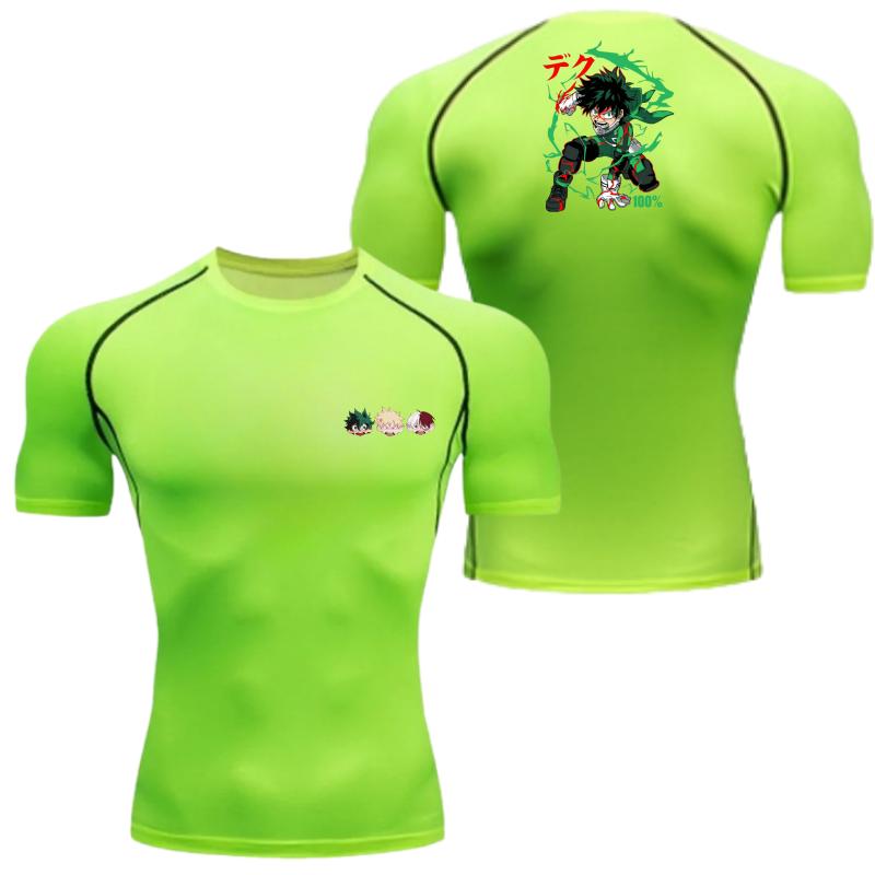 Comfortable Fitness T-shirt for Men Izuku Midoriya Graphic Breathable Slim Top Summer Gym Jogging Training Elastic Fitness Suit