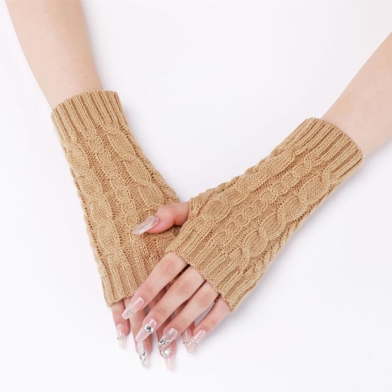 Comfortable Winter Arm Sleeves Fingerless Gloves Soft Acrylic Fibre Cable Knit Gloves For Outdoor Daily Use And Sport