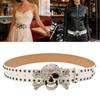 Punk Totenkopf Strass Nietenbesetzter Gürtel Für Männer Frauen Gothic Modeaccessoire mit Verstellbaren Schnallen
