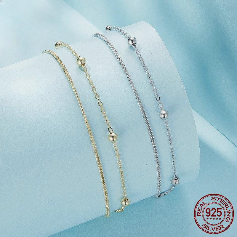 New Beaded S925 Sterling Silver Bracelet for Women Korean Fashion Electroplating Adjustable Simple Silver Bracelet