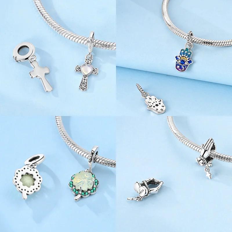 Copper Virgin Praying Hands Dangle Cross Pendant Beads Charm Fit Original Charms Bracelet Diy Fine Jewelryfor Women Gifts