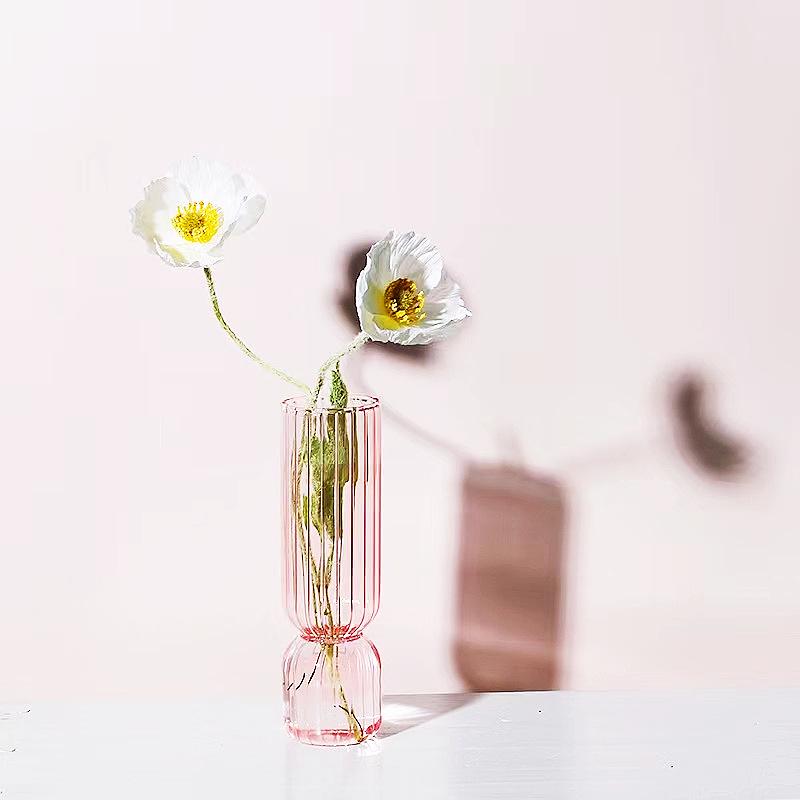 Nordic Handmade Striped Glass Vase for Mini Flower Arrangements – Transparent Ornament for Living Room Decor