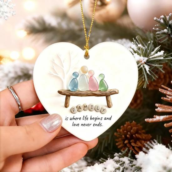Yousheng Heart-Shaped Sea Glass Family Ornament Handmade Sea Glass Art Heart Ornament for Christmas Tree Home Decor
