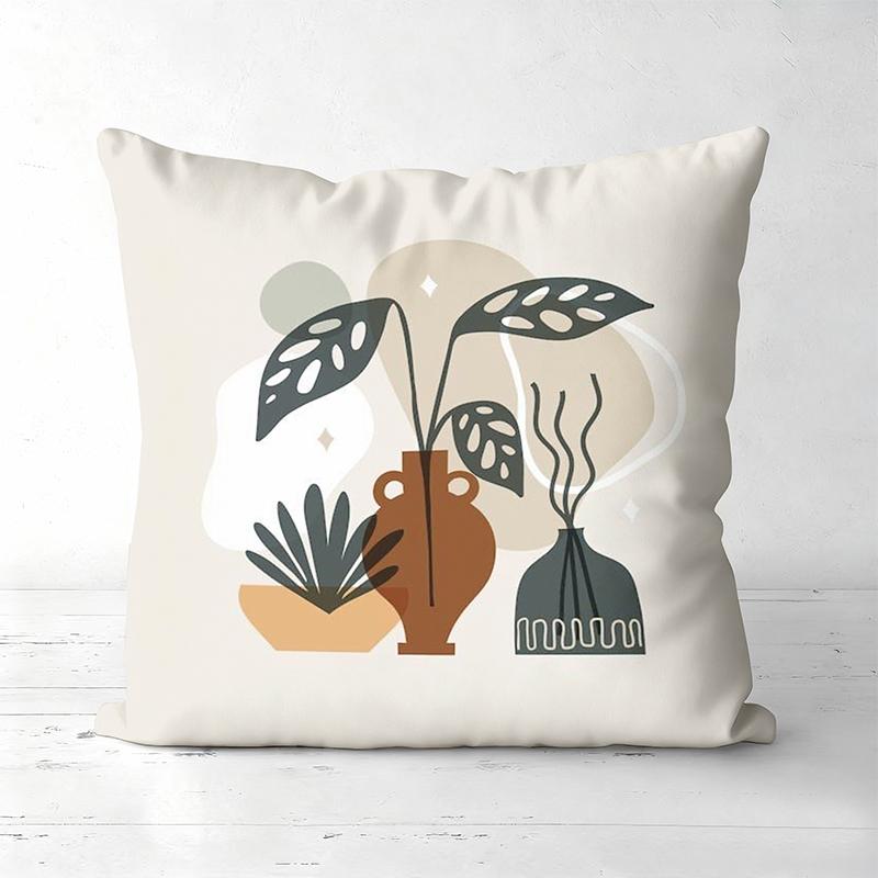 Modern Plant Vase Pattern Decorative Cushion Covers Polyester Pillowcase, Sofa Decorative Cushion Cov Headboard Pillow