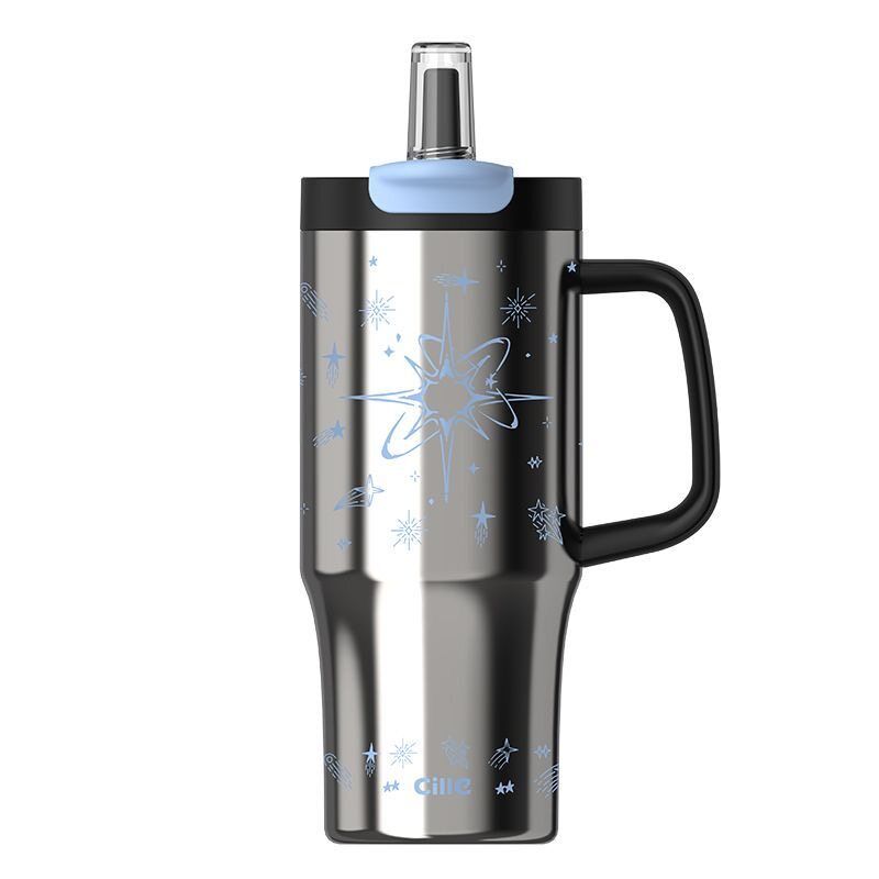 Xile Large-Capacity Thermos Cup 900ml Party Ice Cup for Work, Portable and Stylish Straw Water Bottle Cool Silver-900Ml [Free Cup Brush]