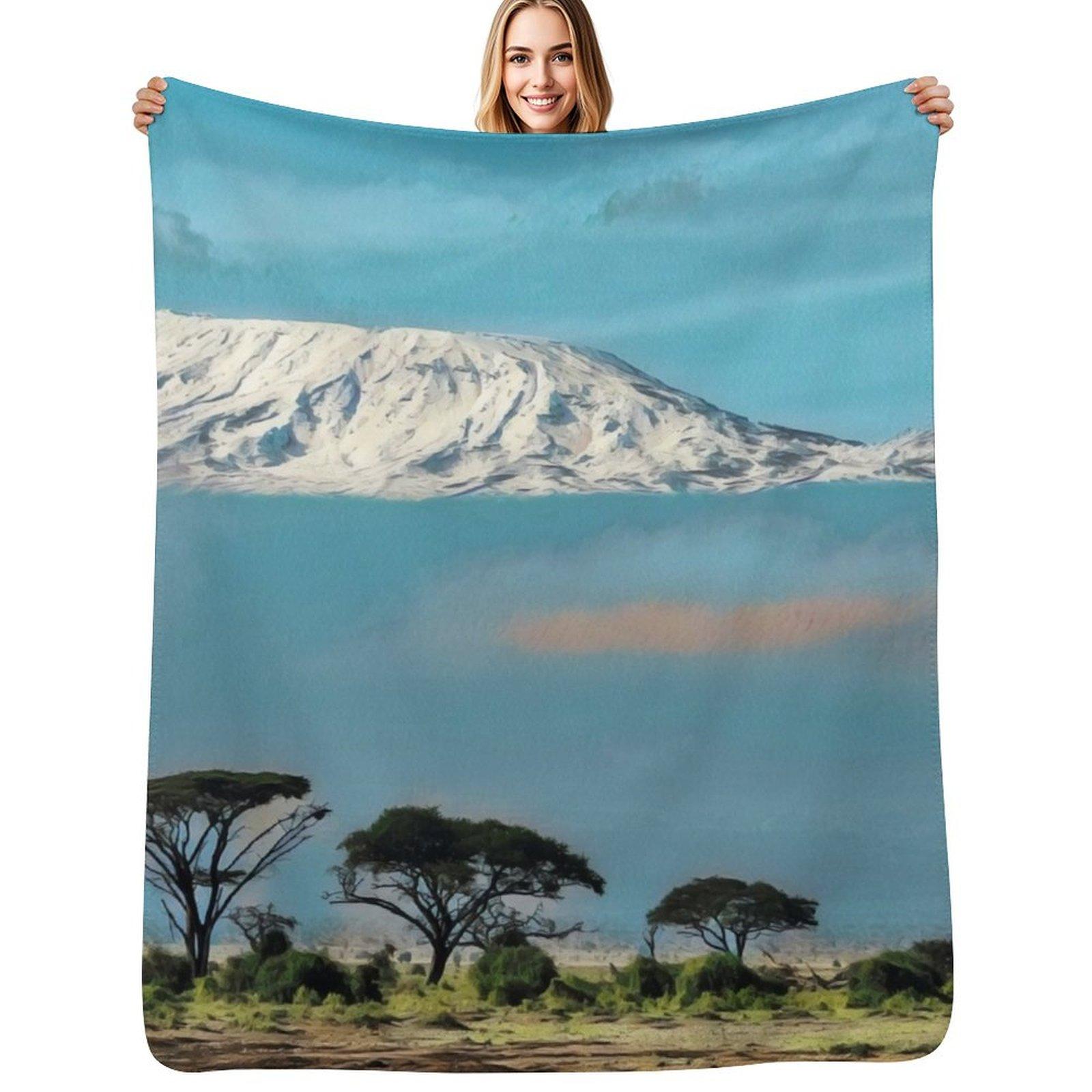 Mount Kilimanjaro Throw Blanket Warm Cozy Throw Blanket for Living Room Couch Size: 75*100cm, Weight: 230 GSM