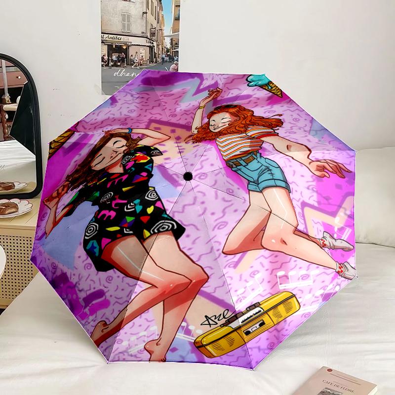 Summer Fun Ice Cream Stranger Umbrella 8-Frame for Travel, camping, Casual Lightweight Portable Umbrella, Essential for every family Holidays Gift