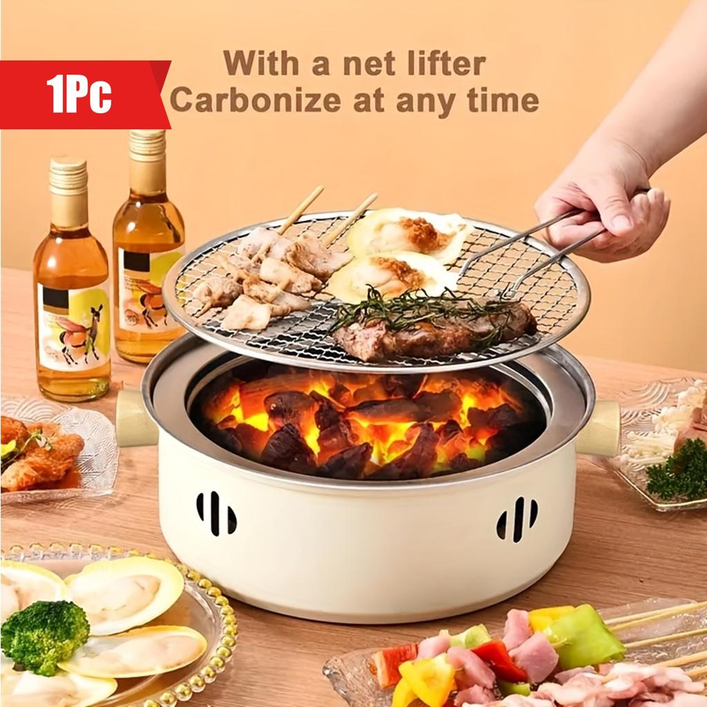 1pc Portable Barbecue Charcoal Stove Stainless Steel Split Barbecue Stove Round Non-stick BBQ Rack For Outdoor Camping (without Carbon)