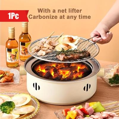 1pc Portable Barbecue Charcoal Stove Stainless Steel Split Barbecue Stove Round Non-stick BBQ Rack For Outdoor Camping (without Carbon)