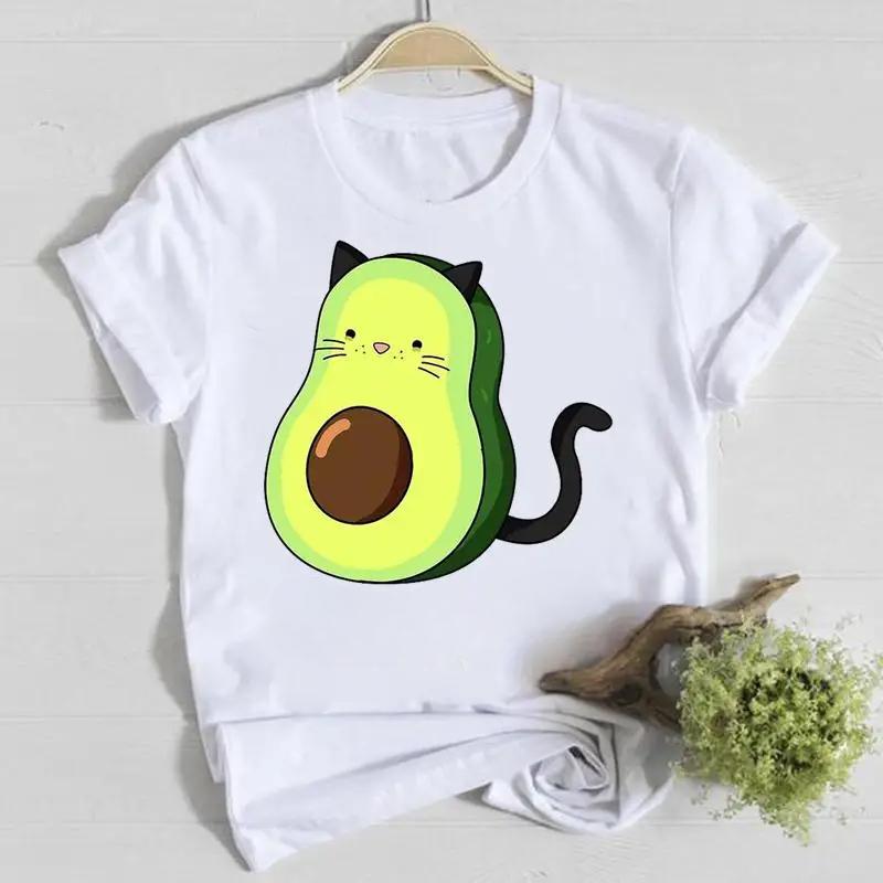 Summer Round Neck Cute Avocado Pattern Printed Top Fashionable Casual Pure Cotton Short Sleeved Women's T-shirts