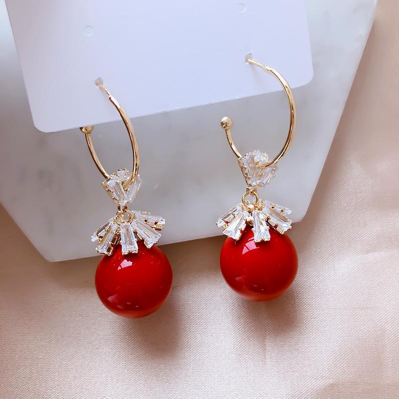 

Серьги-каффы из серебра 925 пробы в корейском стиле с цирконом в виде снежинки и жемчугом красный