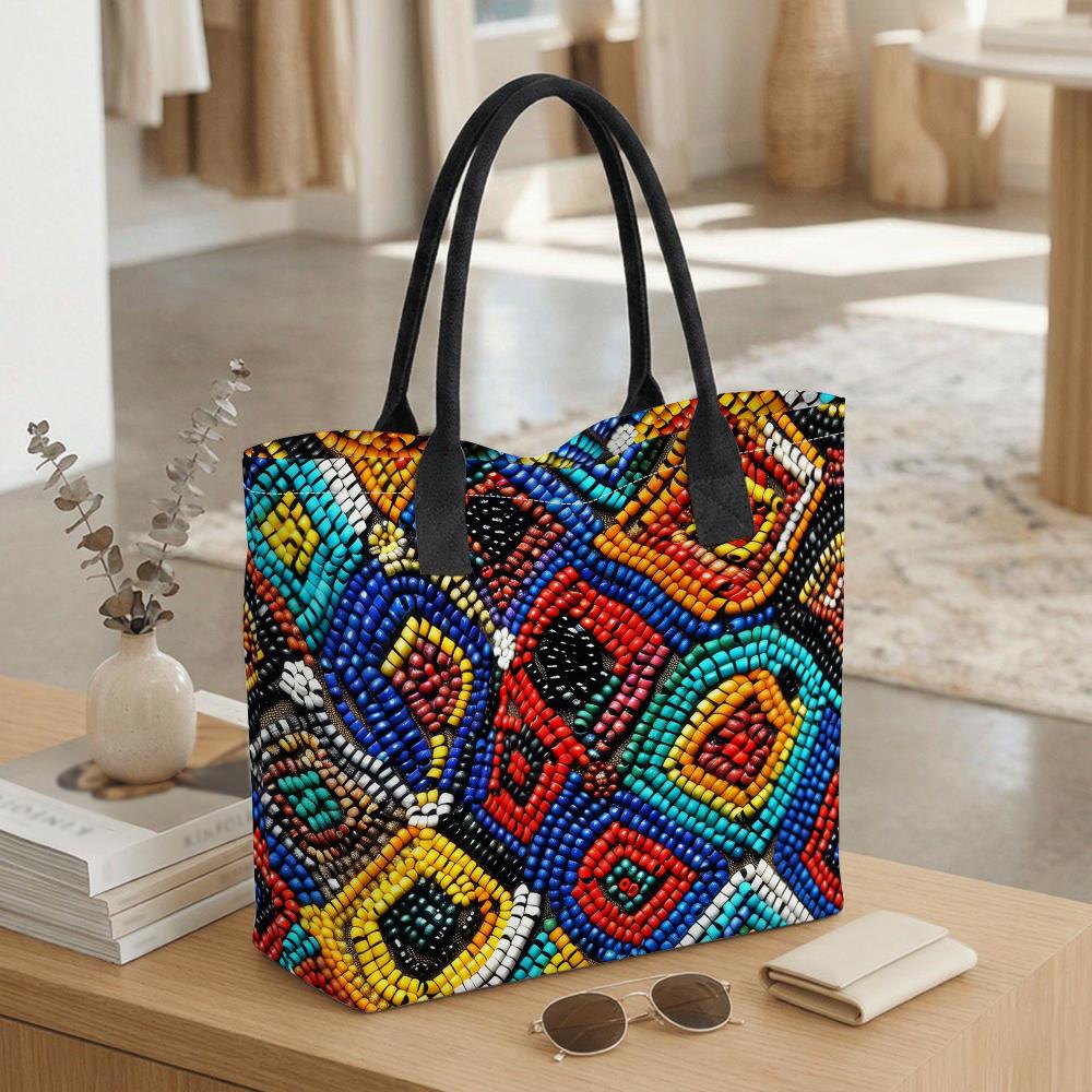  Bohemian Beaded Tote Handbag Colorful Casual Travel Shoulder Bag for Ladies