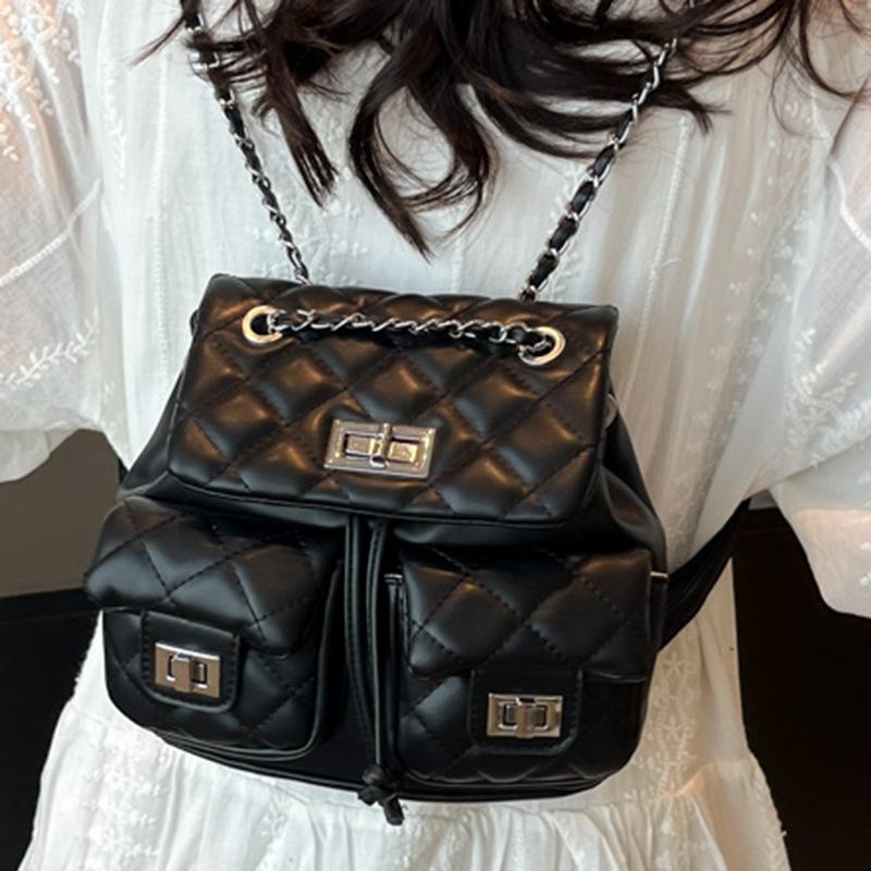 Korean Niche College Style Backpack 2025 New Fashion Casual Shoulder Bag Diamond Cute Multi-pocket Backpack