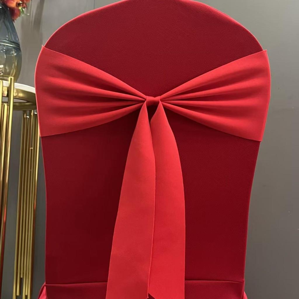 Elastic Chair Back Cover with Decorative Flower Tie for Banquets