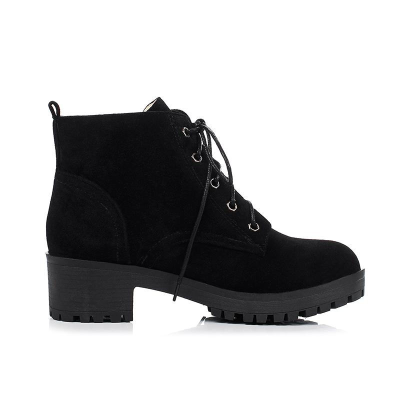 Mode 2024 Große Größe 34-43 Quadratische Absätze Damenschuhe Frau Stiefelette Freizeit Stiefel Schwarz Plateau Schuhwerk jiko