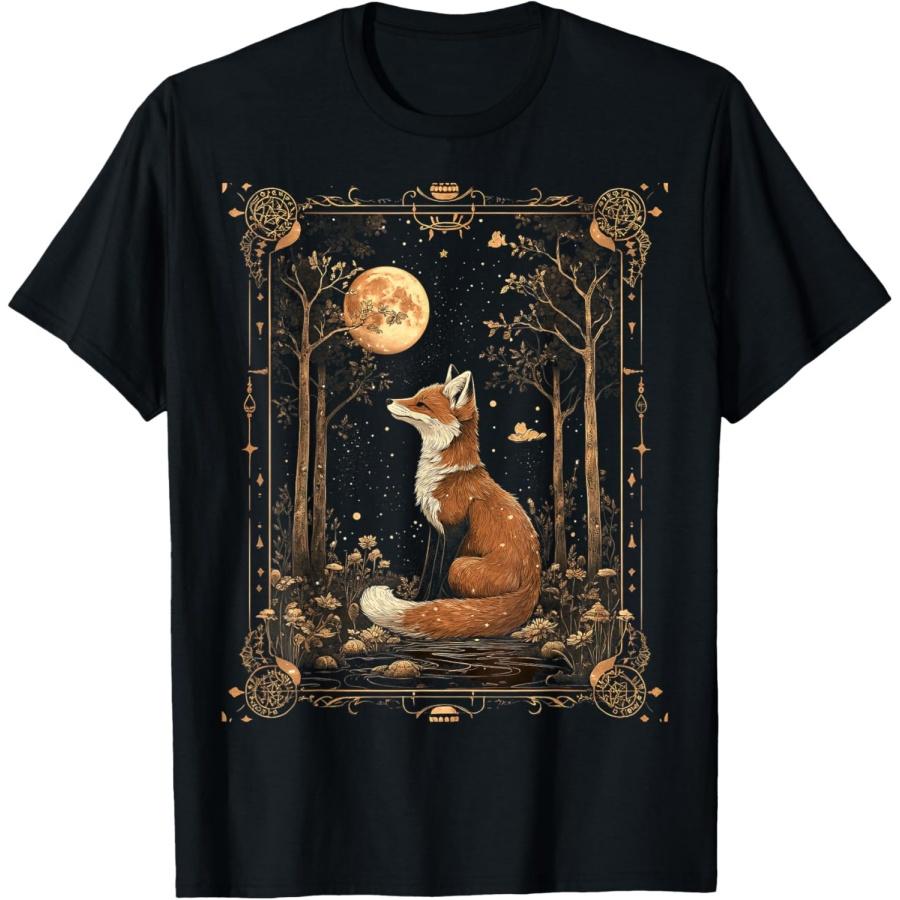 mystic moon and moonphase fox mystical flowers aesthetic T-Shirt(1) XXXXXL чёрный