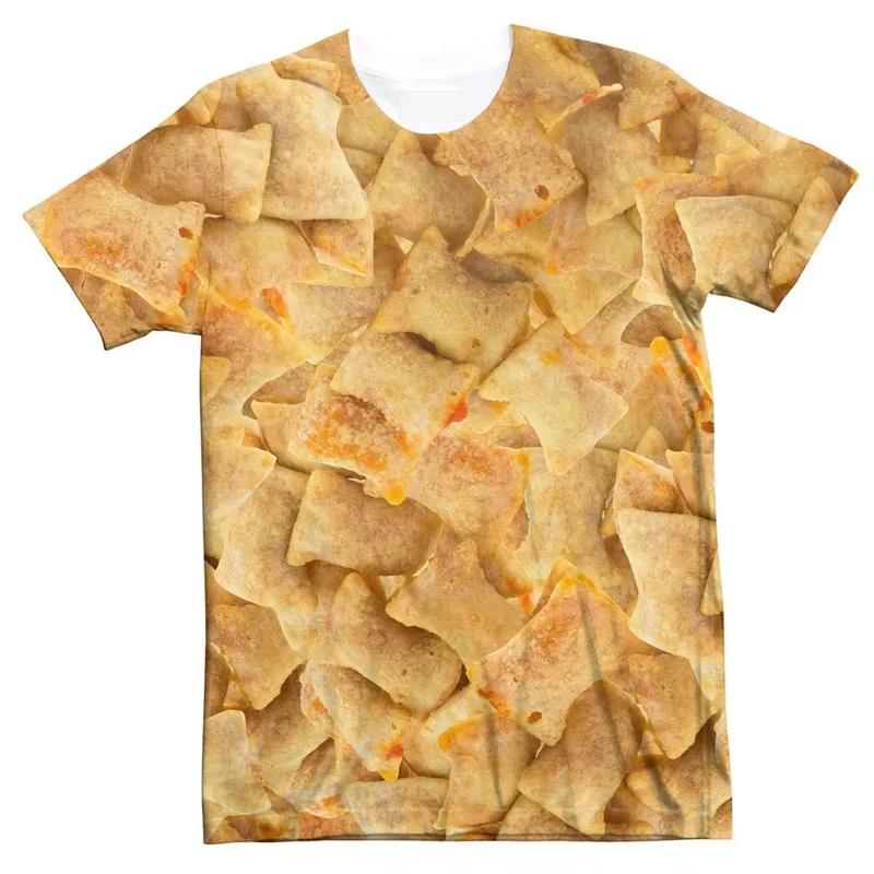 3D Print Funny Fried Chicken T-Shirts Pizza Food Graphic Men's Short Sleeve
