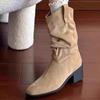 Matte Boots Women's Shoes Retro Mid-calf Boots High-heeled Sleeve Boots for Slimming Dui Dui Boots