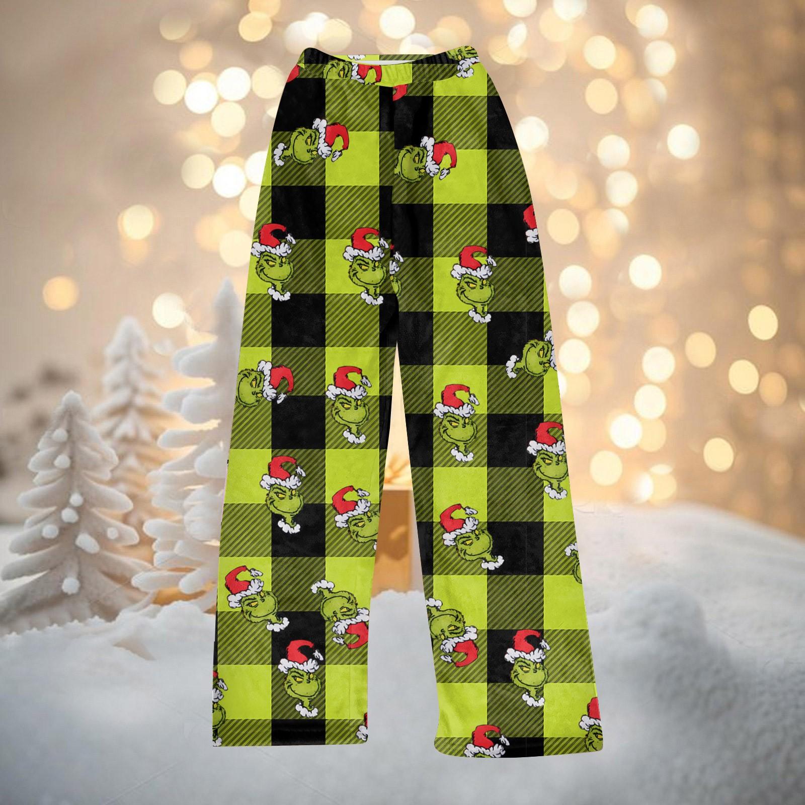 

Жіночі осінньо-зимові штани. Довгі штани на всю довжину, фланелеві штани з різдвяним принтом XS темно-зелений колір