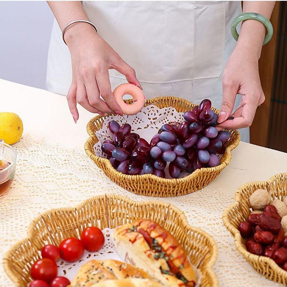 Blumenform Obst Serviertablett Runde Basis Geflochtene Brotteller Nachahmung Rattan Korb Esstisch