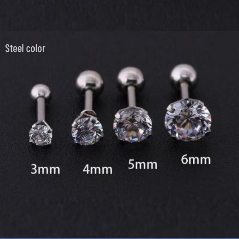 High-Quality Stainless Steel Zirconia Four-Prong Stud Earrings - Unisex Trendy Round Ball Ear Jewelry
