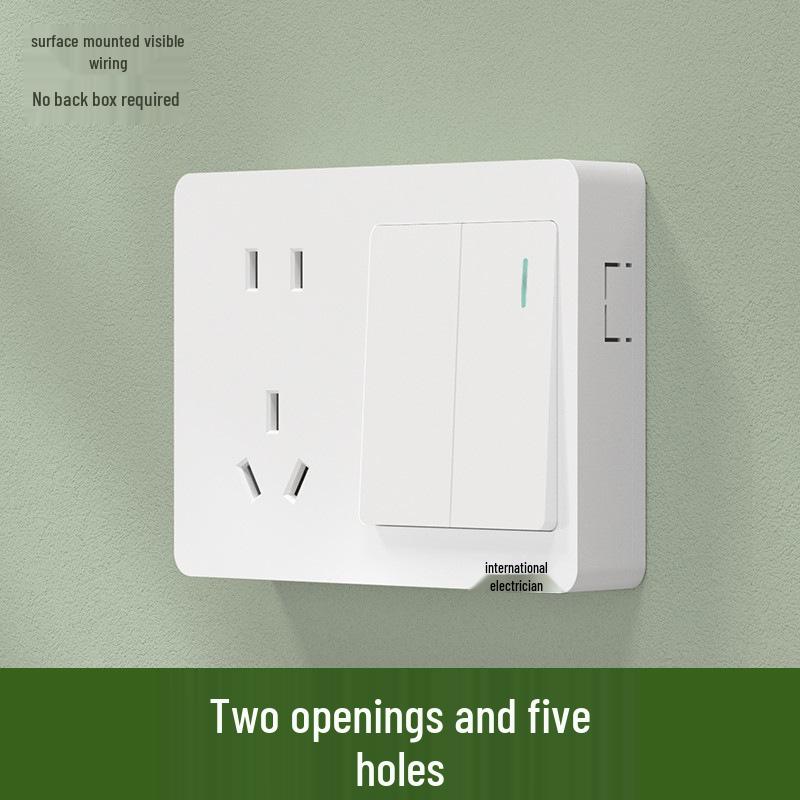 Ultra-Thin Surface-Mounted Single-Control Wall Switch & Socket Panel with Surface Box Outlet, One-Gang Push Button for Household Lighting.