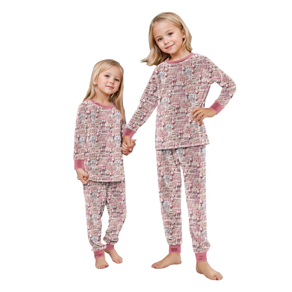 Matching Family Christmas Print Flannel Homewear Set Long-Sleeve Top And Pants