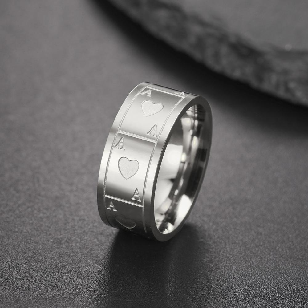 Dawapara Vintage Ace Poker Card Men Ring 8MM Unisex Luck Ring Ace of Love Stainless Steel Wedding Band Jewelry