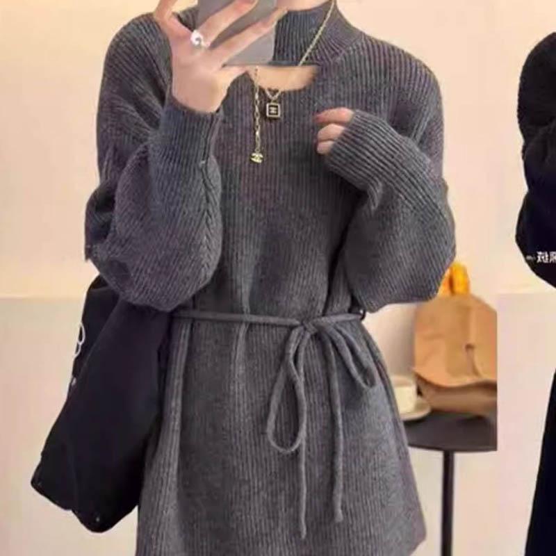 Sweater for Women Autumn Winter Thickened Tapered Waist Warm Knitted Stretchy Long Sleeve High-neck Oversize Tops
