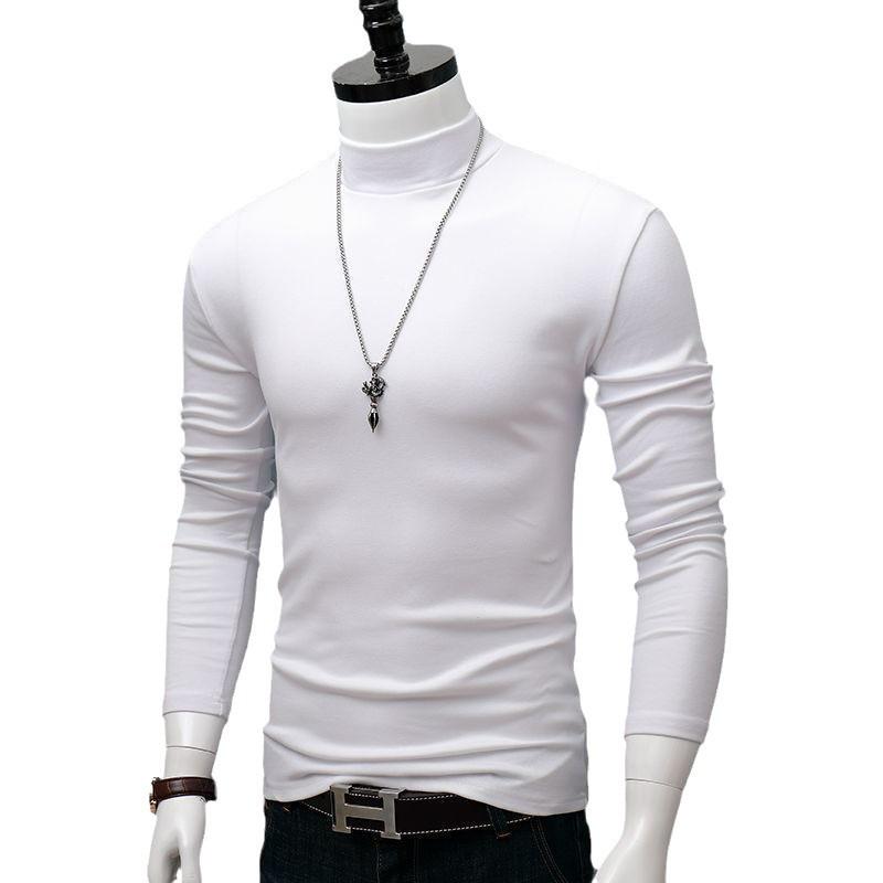 Мужская облегающая теплая футболка с длинным рукавом и полувысоким воротником для осени и зимы