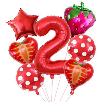 Frucht-Thema Niedliche Erdbeere Aluminiumfolienballon-Paket Geburtstagsballon Party Jubiläumsdekoration Veranstaltungsort Tuch