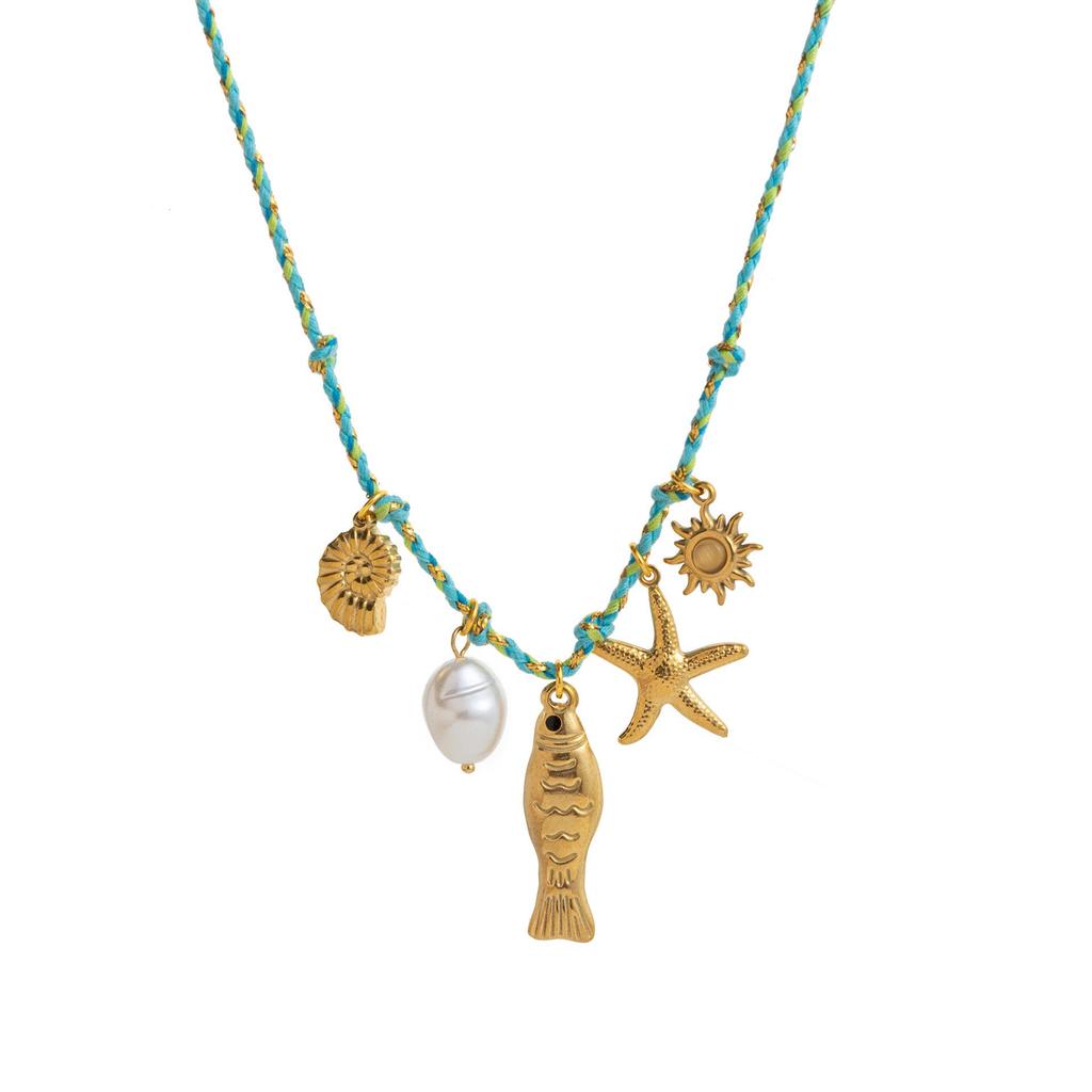 Colorful Rope Pendant Necklace: Butterfly, Turtle, Starfish, Elephant, & Shell Charms with Pearls & Chili Accents - Summer DIY Collection