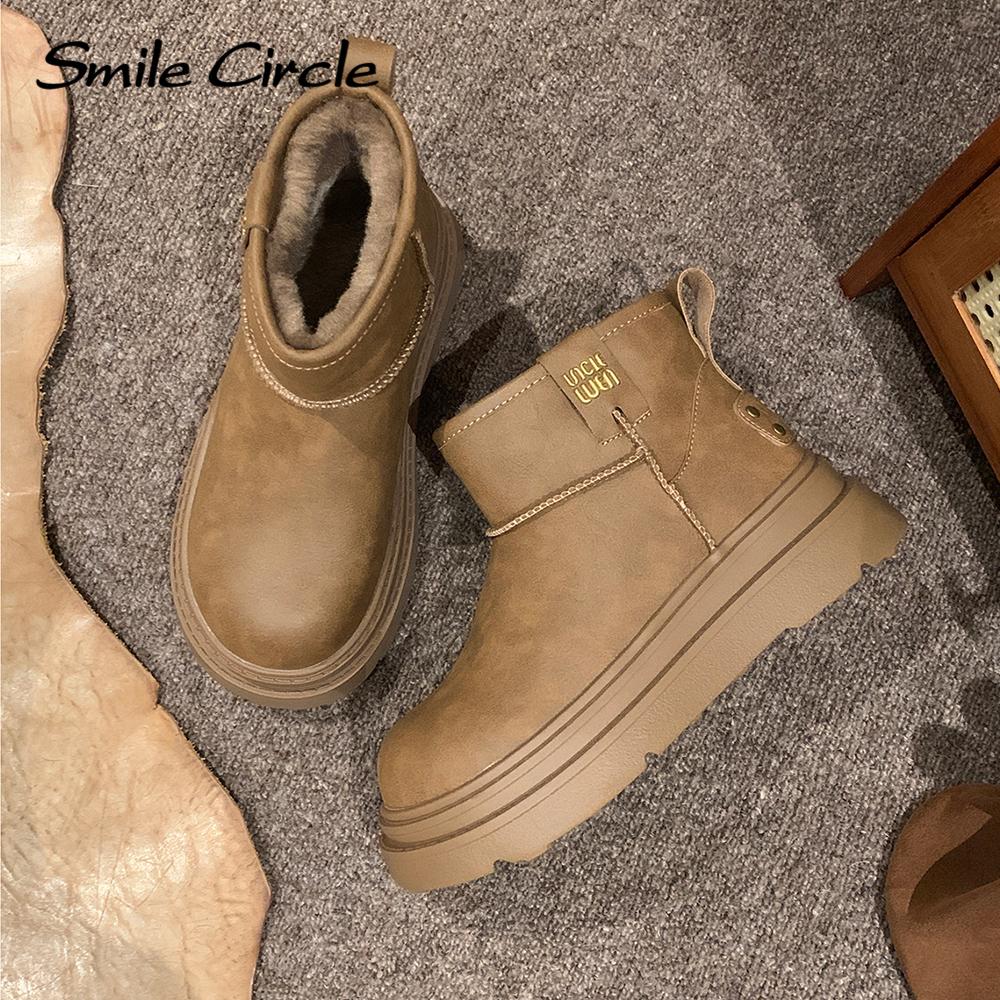 Genuine Leather Women Snow Boots Warm Wool Thick Bottom Boots Fashion Comfortable Casual Boots