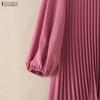 ZANZEA Women Casual Round Neck Long Sleeve Loose Irregular Pleated Blouse