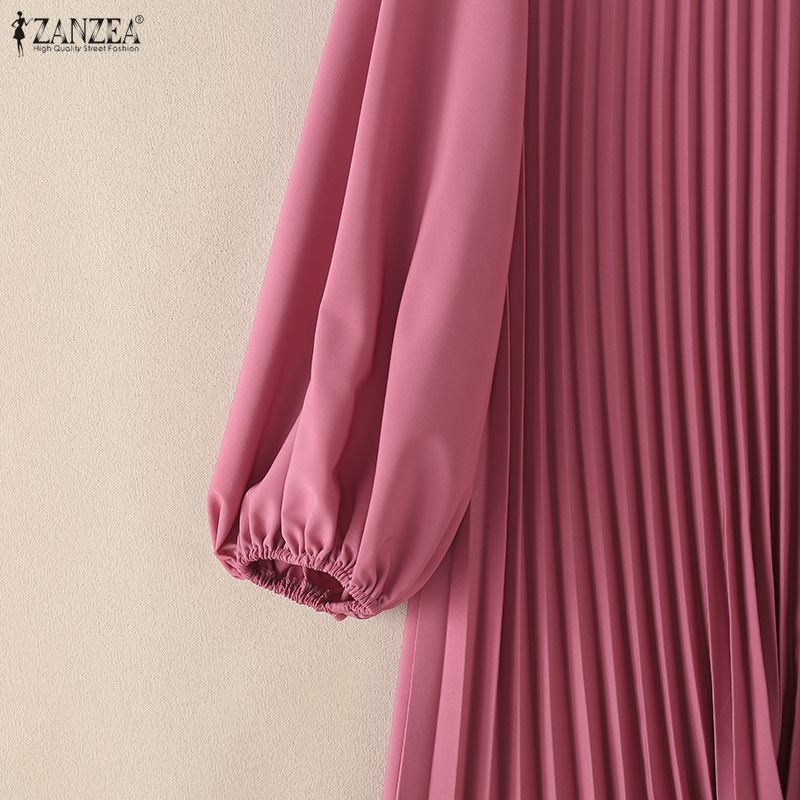 ZANZEA Women Casual Round Neck Long Sleeve Loose Irregular Pleated Blouse