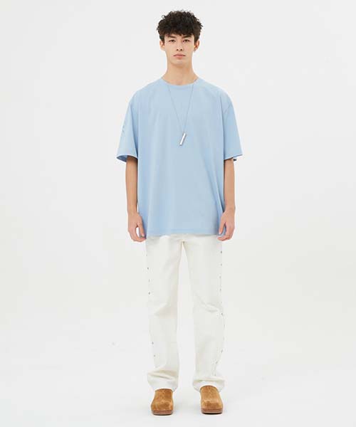 MOONSUN Essential_Unisex Argyle Hole Sleeve T-Shirt [Sky Blue]