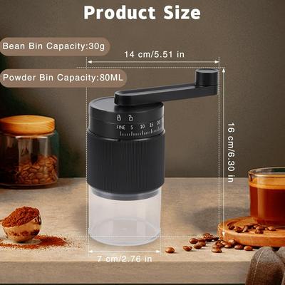 Protable Manual Coffee Grinder - 95 Ceramic Burr Adjustable Coarse To Fine 30g Beans & 80ml Powder Detachable Handle
