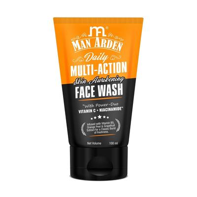 Limpiador con Vitamina C y Niacinamida (100 ml), Jabón facial multiacción para despertar la piel con vitamina C + niacinamida, Man Arden