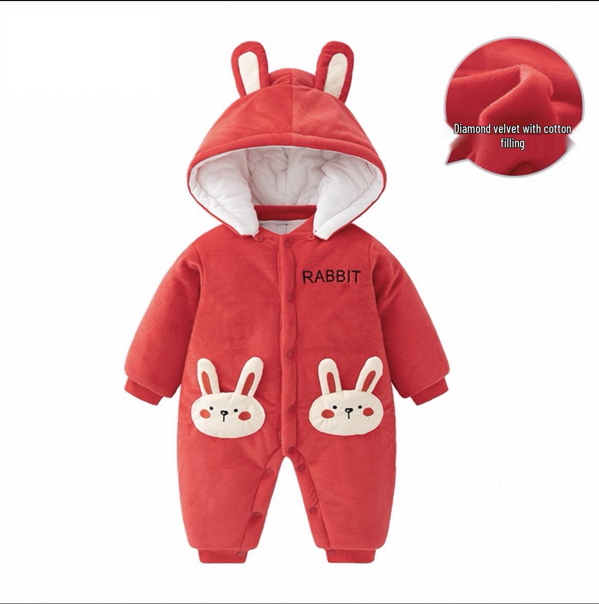 

New Lucky Red Baby Winter Jumpsuit - Thick Cotton Festive Outerwear for New Year 66cm