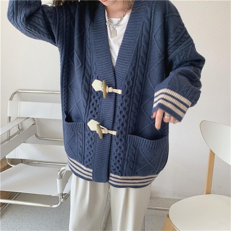 Fall Winter Wool Cardigan Women's Mid-length V-neck Sweater Loose Thick Cashmere Knitted Jacket